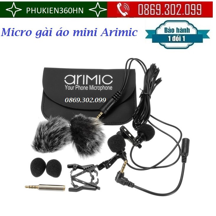 [Mã ELHACE giảm 4% đơn 300K] Micro cài áo 2 đầu mic AriMic Clip-on Dual Lavalier