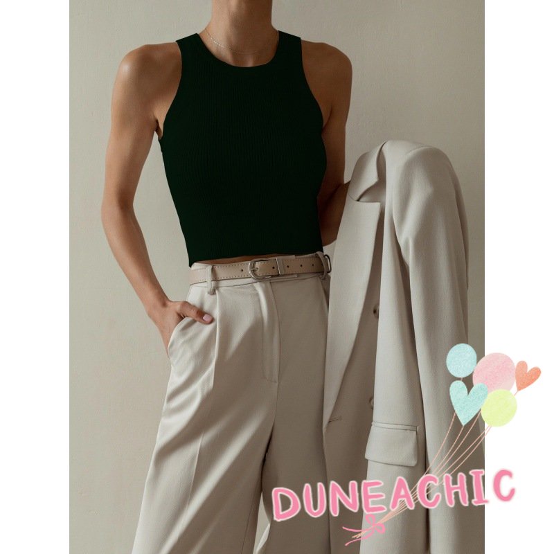 DUNEA Áo Tank Top Dệt Kim Cổ Tròn Thiết Kế Đơn Giản Quyến Rũ Cho Nữ