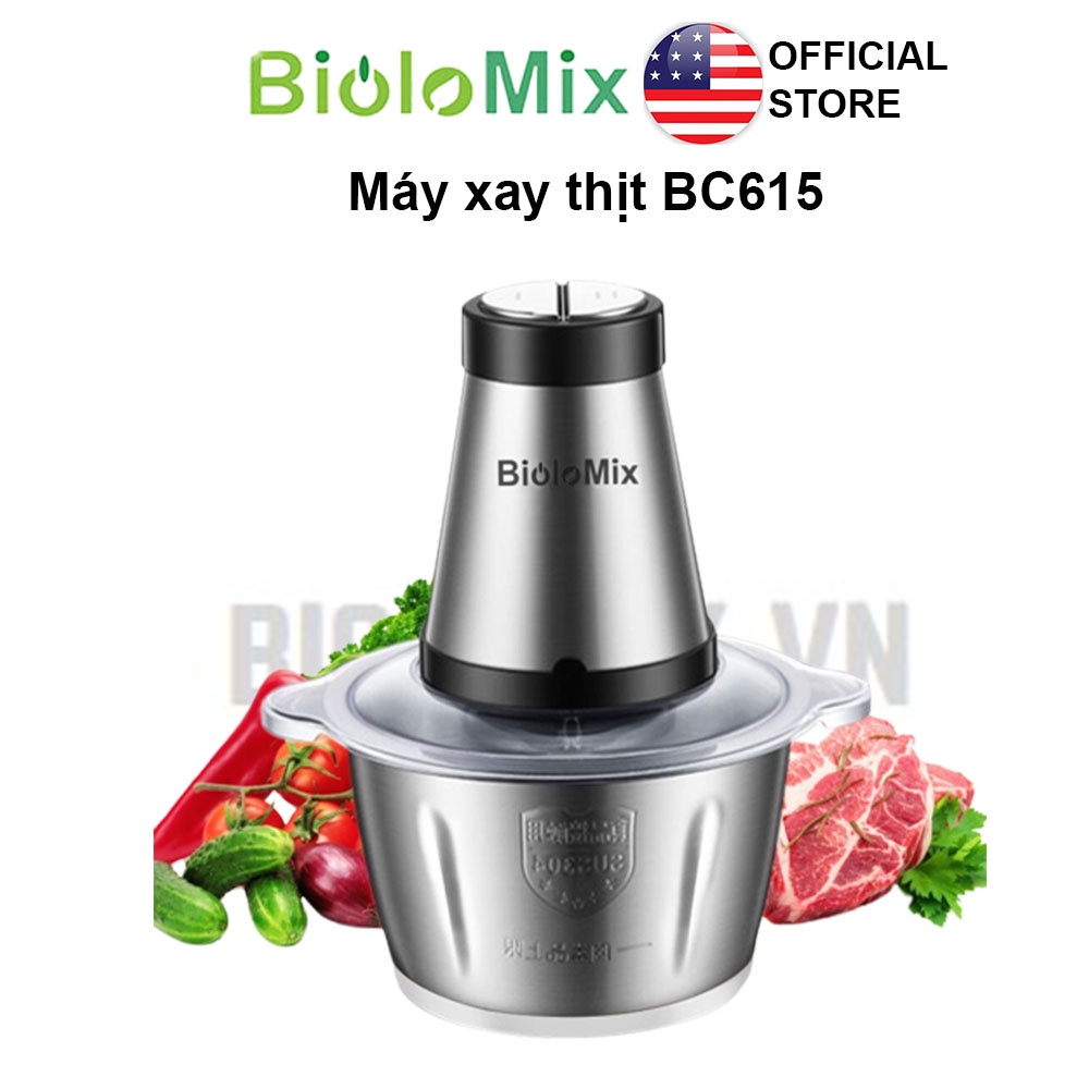 Máy xay thịt xay thực phẩm bằng thép không gỉ BioloMix BC615 công suất 500W 2 tốc độ Dung tích 2L