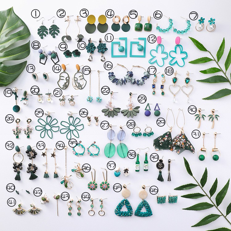 Bông tai nữ thời trang tone màu xanh lá (Bảng 1 - mã 01-16)