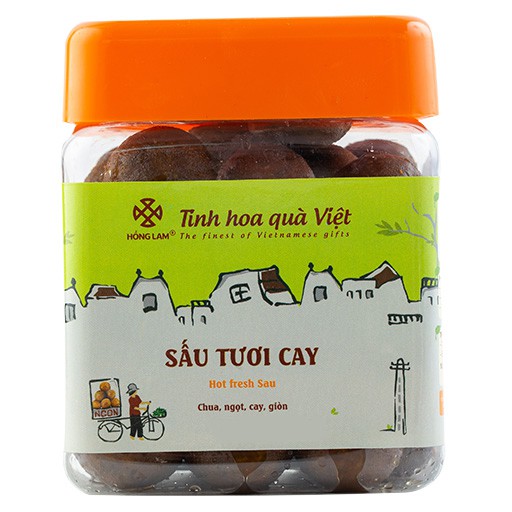 Ô mai (xí muội) sấu tươi cay Hồng Lam dạng hộp (200gr, 300gr, 500gr), gói (300gr). Hương vị chua, cay, giòn