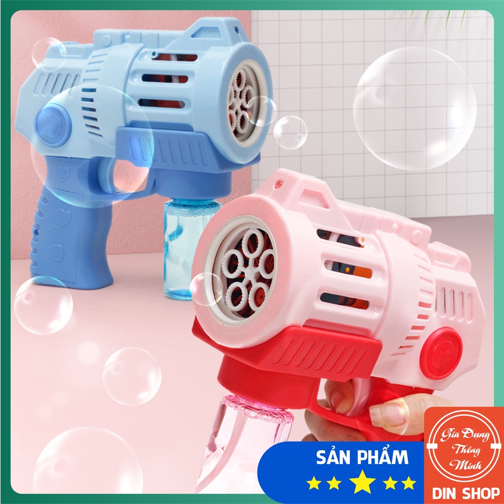 Súng Bắn Bong Bóng Xà Phòng 5 Nòng Có Đèn Có Nhạc 🚀DIN SHOP🚀 Máy Phun Thổi Bong Bóng Tự Động Dùng Pin - Đồ Chơi Trẻ Em