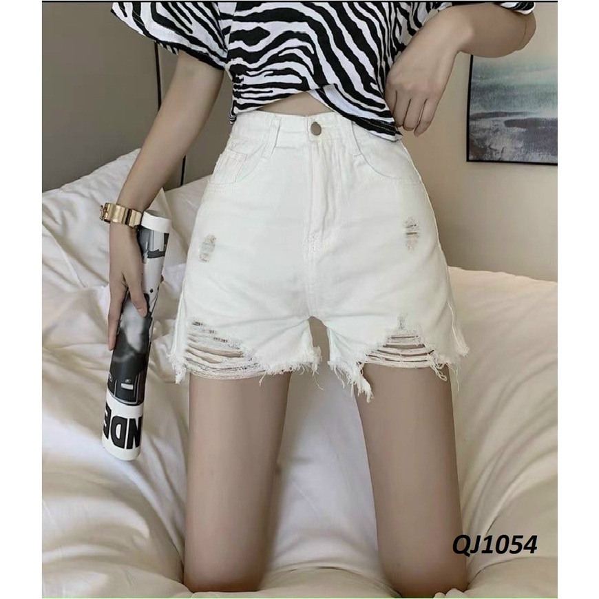 Quần đùi jeans trắng rách Big size vải VNXK QJ1054