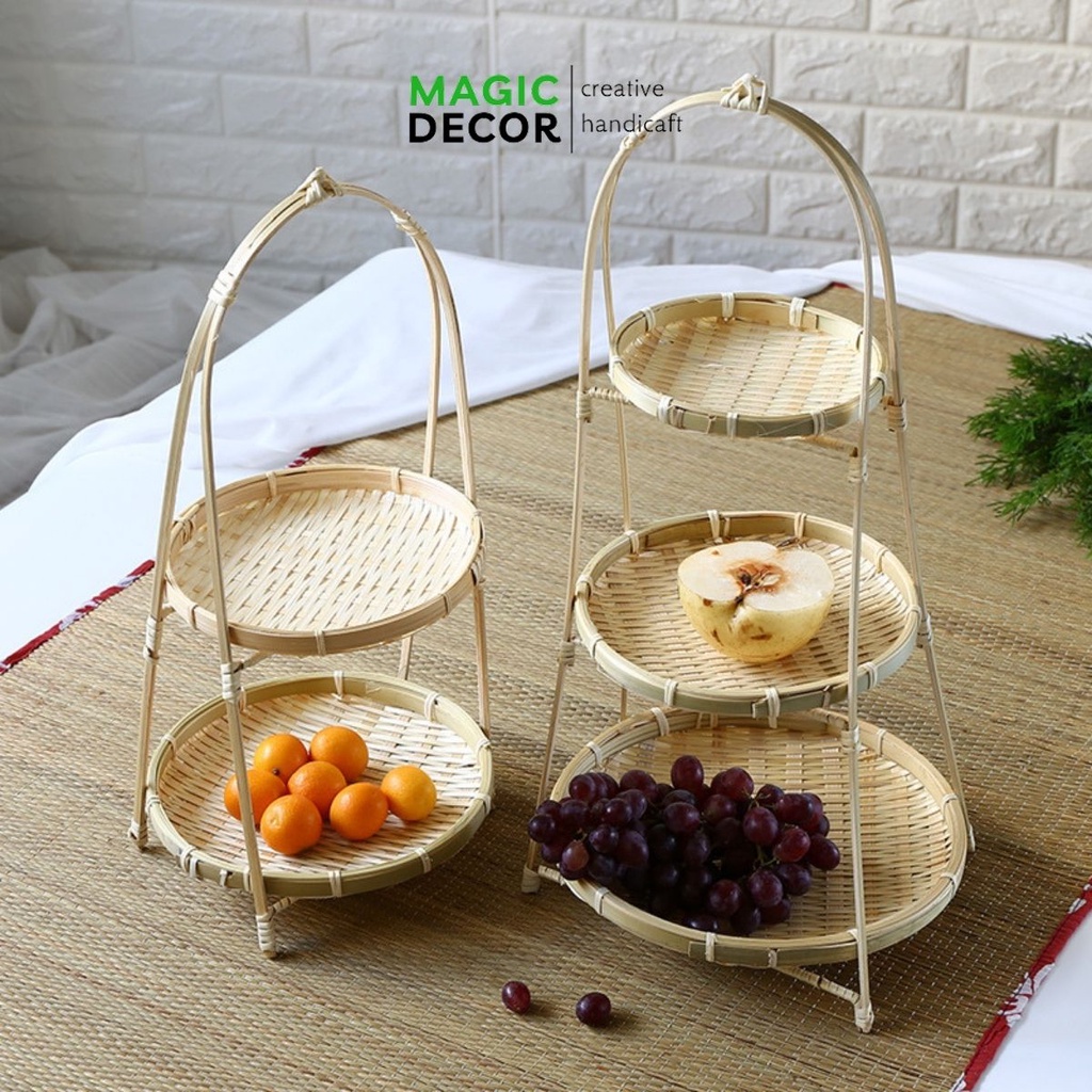Mẹt tre tầng, mẹt tre 1 2 3 tầng đựng bánh kẹo mứt tết đồ ăn, trang trí phụ kiện decor chụp ảnh MAGICDECOR