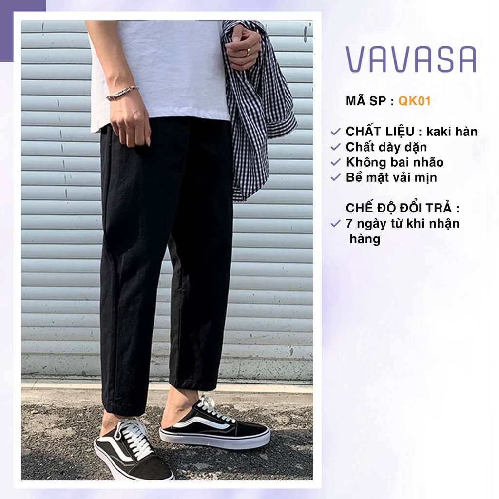 Quần kaki nữ ống rộng suông lưng cao baggy cạp chun bigsize unisex VAVASA QK01