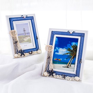 Khung ảnh gỗ có lưới và sao biển size 22.5cm và 26cm  - Decor đồ trang trí theo phong cách biển Địa Trung Hải