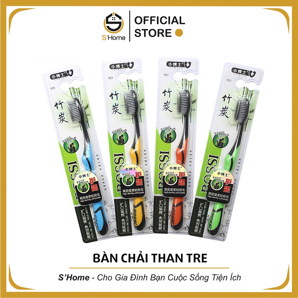 Bàn Chải Đánh Răng, Bàn Chải Đánh Răng Than Tre Hoạt Tính BOSSI Hàn Quốc Cao Cấp, Lông Mềm - SH47