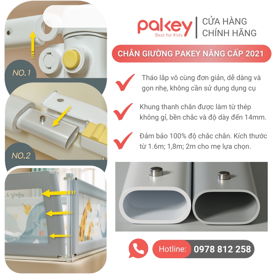 Thanh chắn giường Pakey Pro A1 bản Nâng cấp 2022, thanh chặn giường bản dày cao cấp hơn, update tính năng hạ 1 bên