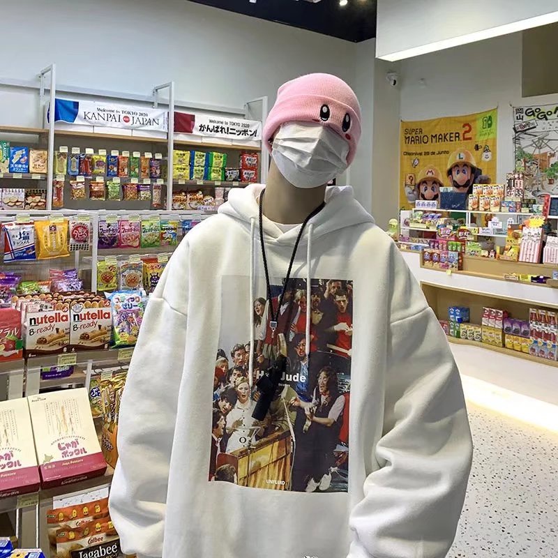 Áo hoodie tay dài dáng rộng in họa tiết hoạt hình phong cách Nhật Bản thời trang mùa đông cho nam size M-8XL