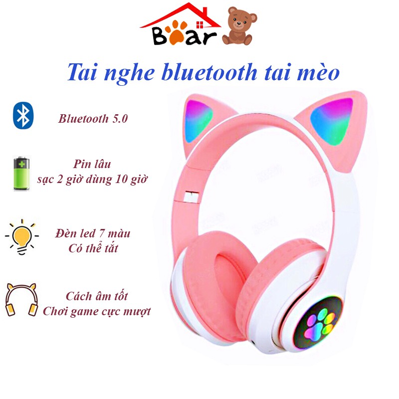 Tai Nghe Mèo Bluetooth Cao Cấp, Tai Nghe Không Dây Chơi Game , Headphone Mèo Có mic, Chống Ồn, Đèn Led -A_Tstores | BigBuy360 - bigbuy360.vn