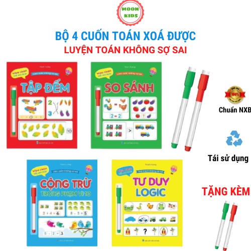 Bộ vở viết xoá được làm toán không sợ sai combo 4 cuốn tặng kèm 2 bút Wipe clean