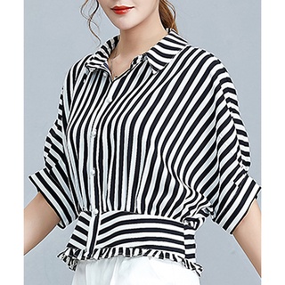 Áo sơ mi cách điệu, kẻ sọc meely store