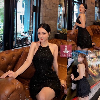 [Ảnh sàn + video] Váy xoè ren cổ yếm Bling hở lưng phù hợp đi tiệc