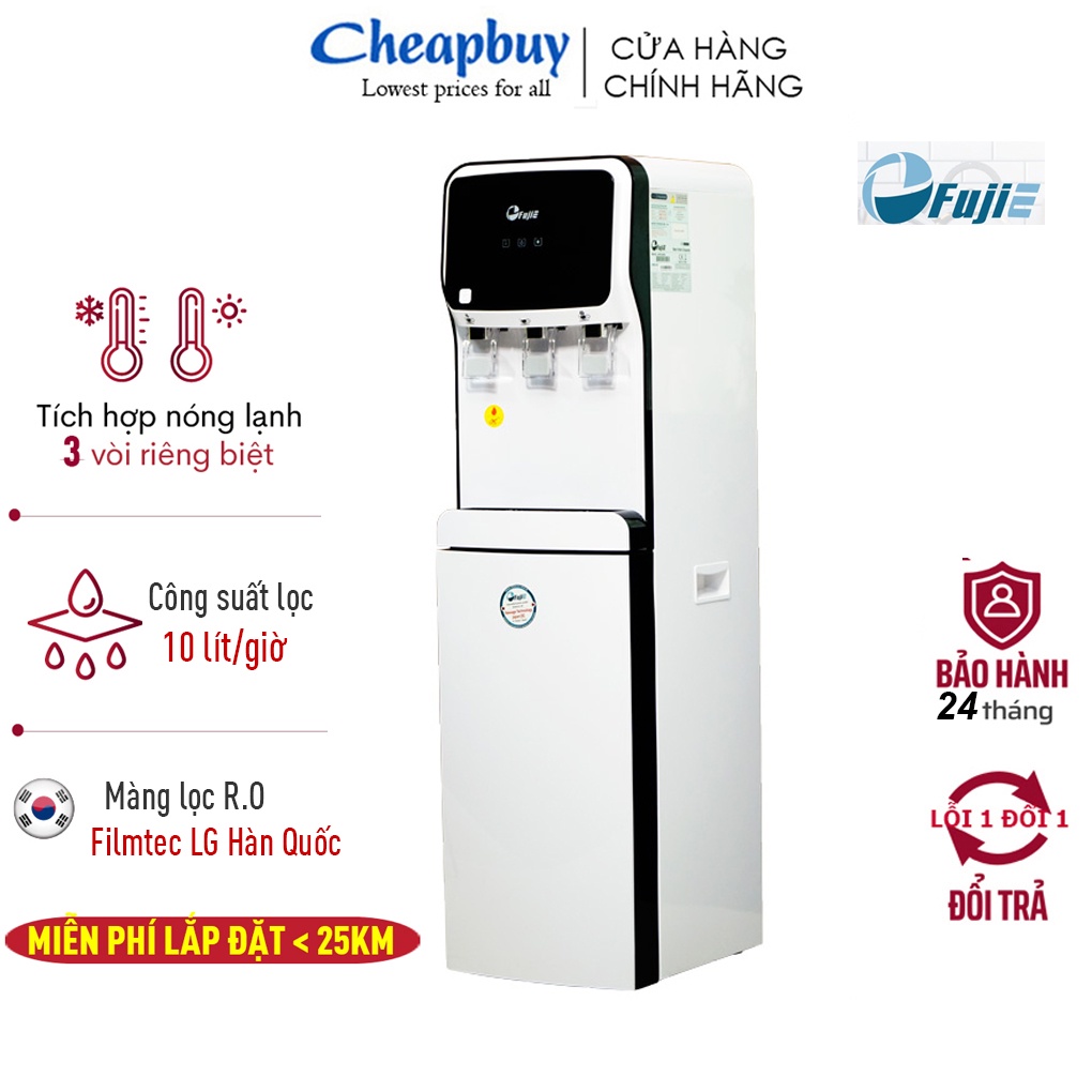 Máy lọc nước RO nóng lạnh 3 vòi cao cấp nhập khẩu FUJIE WPD5300C, Làm lạnh block 5 lõi lọc - Bảo hành 2 năm