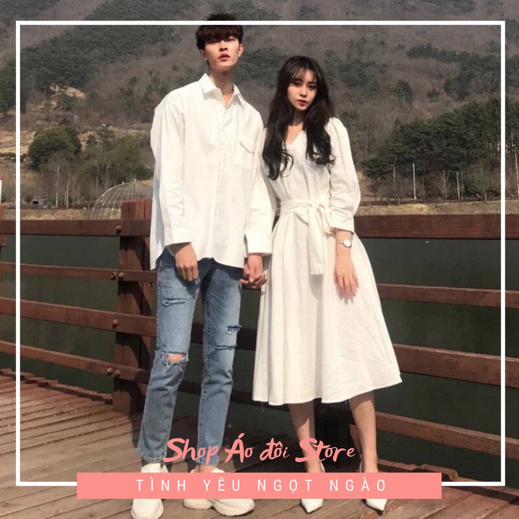 Bộ áo váy sơ mi cặp cao cấp dễ thương, chất đẹp để chụp hình cưới, đi du lịch