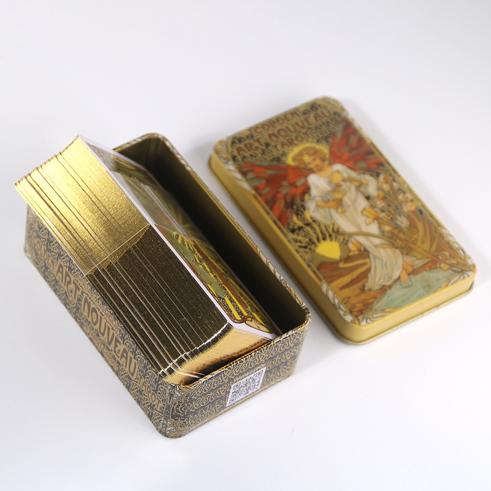 [Mạ Cạnh] Bộ Bài Golden Art Noveau Tarot Hộp Thiếc Mạ Cạnh Vàng 78 Lá Tặng File Tiếng Anh Và Đá Thanh Tẩy TH68