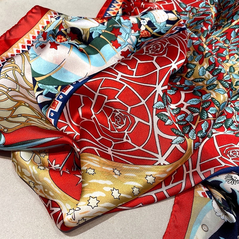 Khăn choàng cổ lụa cao cấp in hình cây size 90x180cm - Maben