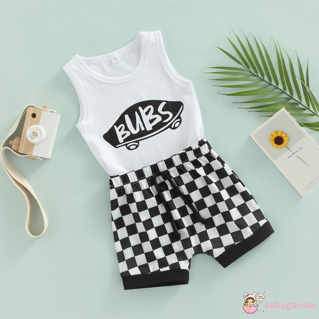 Bộ Áo Tank Top In Chữ + Quần Short Lưng Thun Phối Dây Rút Thời Trang Mùa Hè Cho Bé Trai 0-3 Tuổi