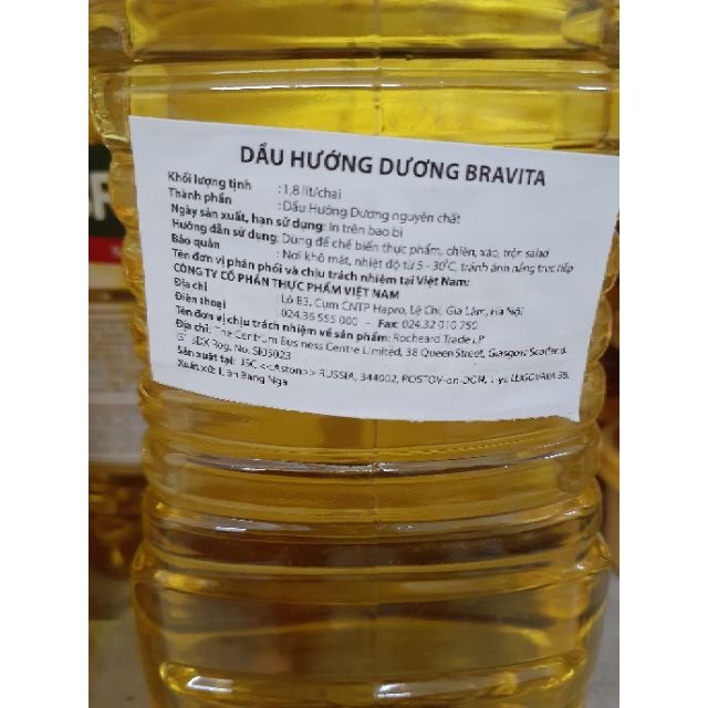 DẦU ĂN HƯỚNG DƯƠNG NGA BRAVITA 1.8L