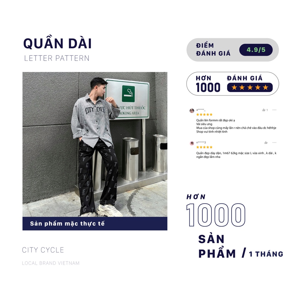 Quần ống rộng local brand Letter Pattern City Cycle unisex form suông cạp chun nam nữ oversize