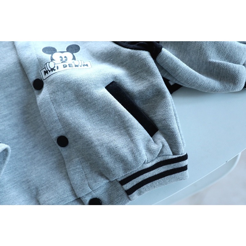 Áo khoác nỉ bóng chày mỏng Mickey cho bé