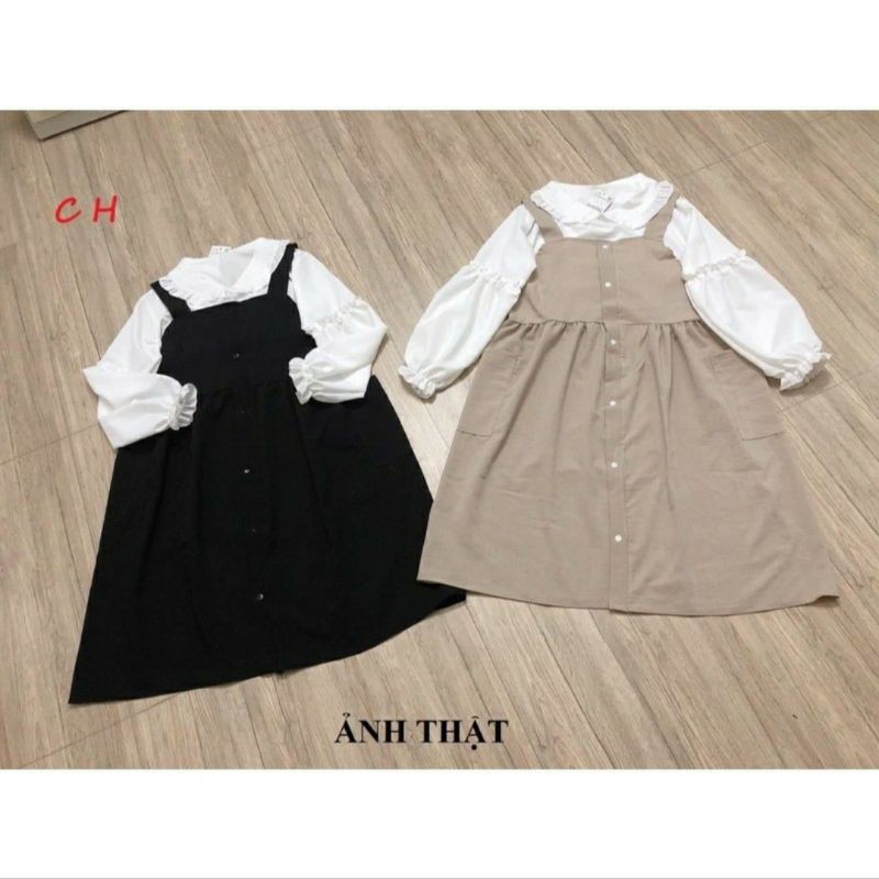 Set Yếm Váy Kèm Áo Babydoll - Váy Yếm + Áo Bánh Bèo Cổ Sen MND