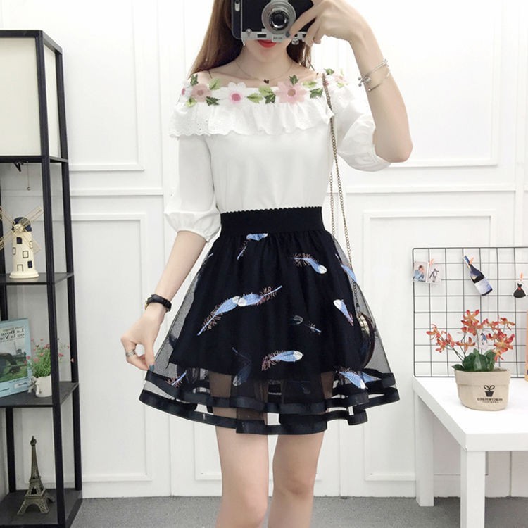 2021 new girls skirt Korean fashion trend high waist all-match a-line tutu mesh lace pleated half-length | BigBuy360 - bigbuy360.vn