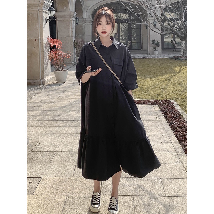 Đầm Sơ Mi Khaki Cao Cấp Phong Cách Retro Mùa Hè 300 Jin Fat Size Lớn Cho Nữ