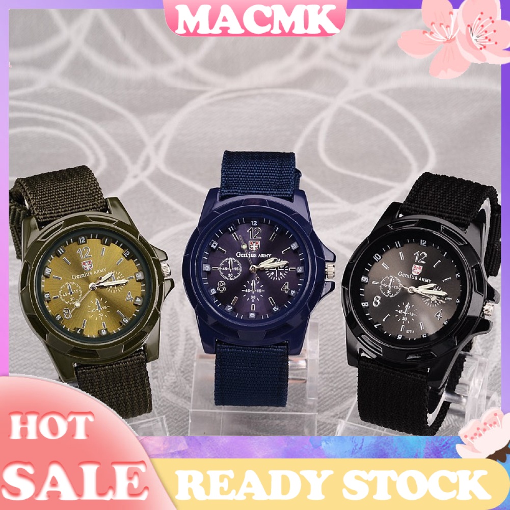 MACmk Fashion Sports Mens Arabic Numbers Adjustable Nylon Strap Analog Quartz Watch