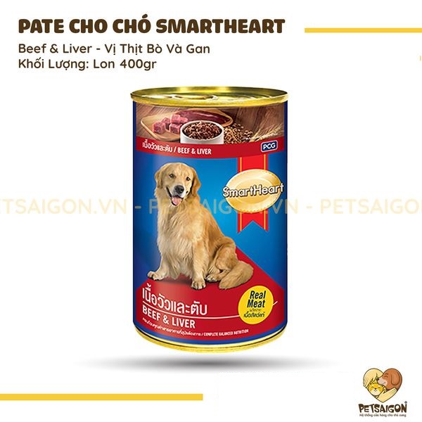 [CHÍNH HÃNG] PATE SMARTHEART CHO CHÓ TRƯỞNG THÀNH VỊ THỊT BÒ &amp; GAN - LON 400G