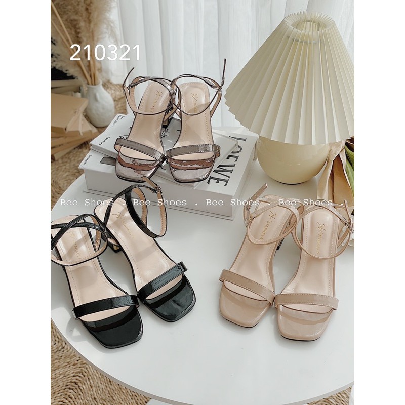 BEESHOES - SANDAL NỮ MŨI VUÔNG QUAI NGANG TRƠN - SANDAL NỮ MŨI VUÔNG GÓT VUÔNG CAO 5 PHÂN SẴN MÀU ĐEN - CHÌ - BE 210321