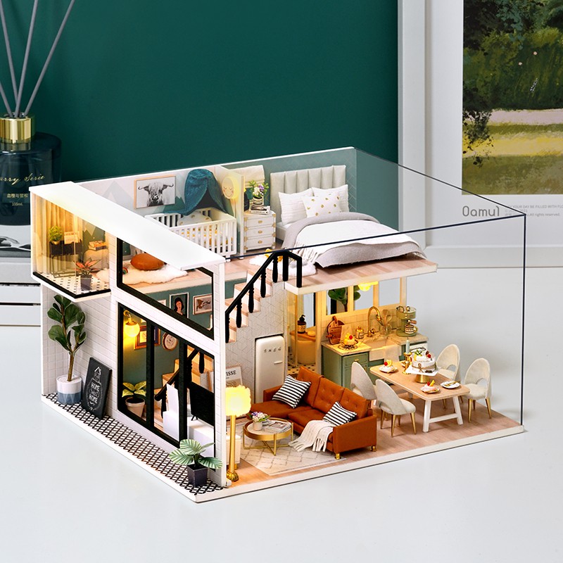 Mô hình nhà DIY Doll House Comfortable Life Kèm Mica Chống bụi, Bộ dụng cụ và Keo dán