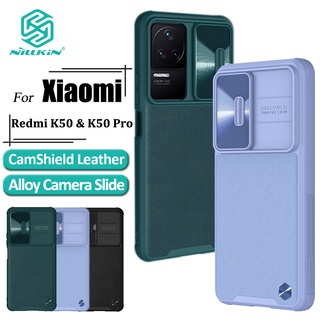 Ốp Điện Thoại Nillkin Bằng Da Màu Trơn Chống Sốc Có Nắp Trượt Bảo Vệ Camera Cho Xiaomi Redmi K50 Pro / K50