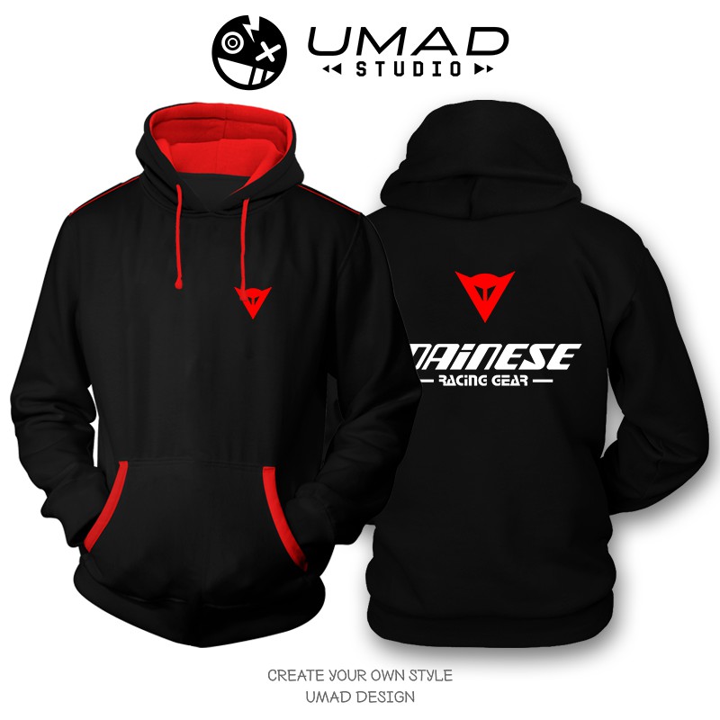 Áo khoác hoodie UMAD unisex racing biker Dainese v.2 nam nữ vải nỉ cotton 100% nhập khẩu phối viền đỏ