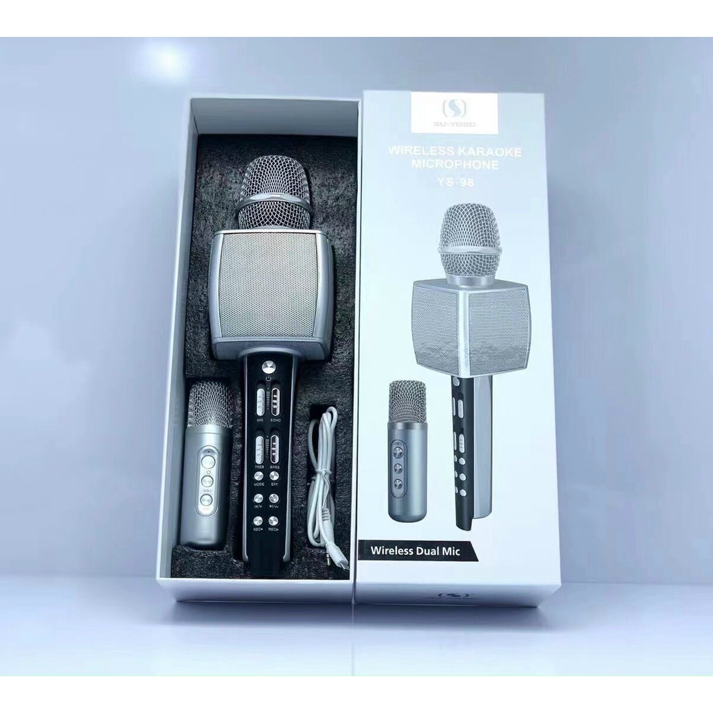 Bộ Micro Karaoke bluetooth YS98 song ca được, micro không dây kèm loa bluetooth âm bass chuẩn hàng xịn