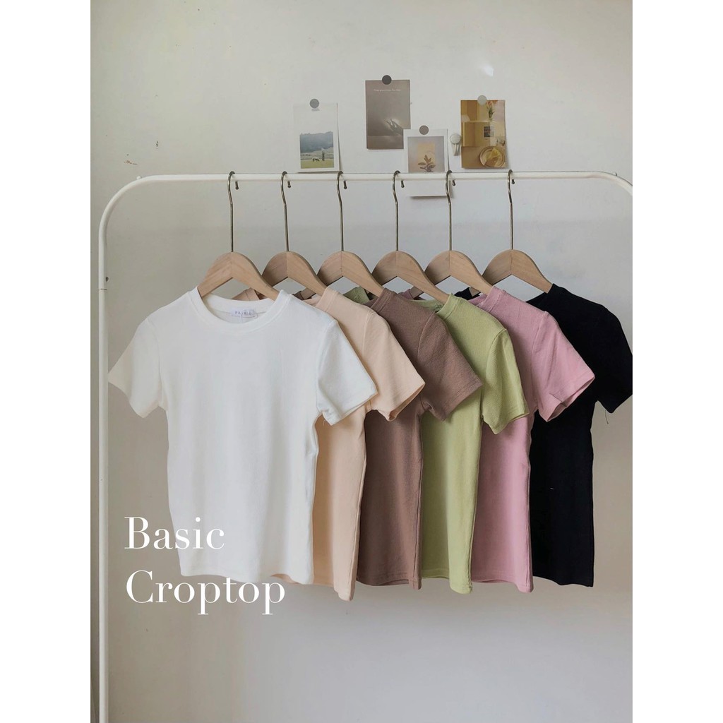 Áo basic croptop thun tăm dáng ôm cổ tròn Hàn Quốc 2 kiểu cộc/dài tay (Ảnh thật) | BigBuy360 - bigbuy360.vn