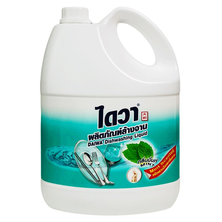 Nước rửa chén đậm đặc bạc hà thơm mát DAIWA Thái Lan 3800ml - can trắng xanh lá - Dishwashing detergent