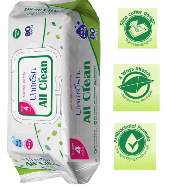 (80 TỜ) Khăn ướt Unifresh All Clean bổ sung tinh chất nha đam và vitamin E