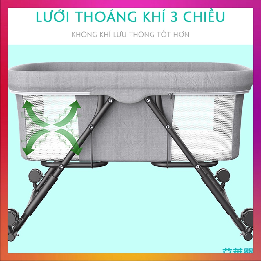 Nôi cho bé gấp gọn Kawaii Home, nôi em bé sơ sinh có bánh xe di chuyển dễ dàng - Bảo hành 12 tháng