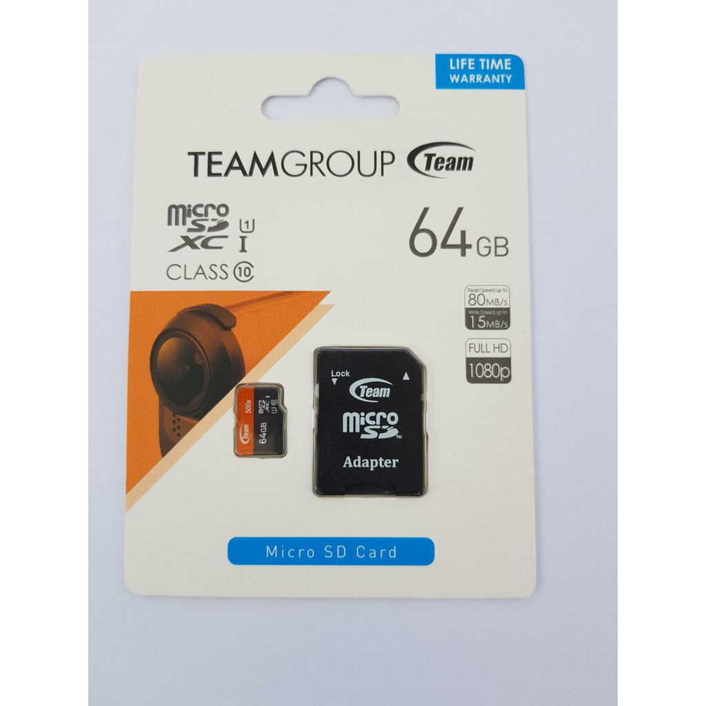 Thẻ nhớ microSDHC Team 64GB upto 80MB/s 500x kèm Adapter | BigBuy360 - bigbuy360.vn