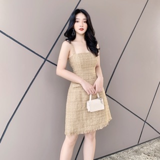 Váy đầm 2 dây dạ kim sa V609 KYMIE