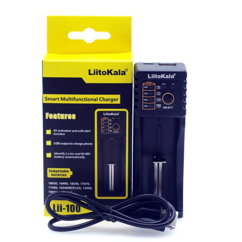 Bộ Sạc Pin Đa Năng LiitoKala Lii-100 Lii-100B Đầu USB Sạc Pin 1.2V/3.7V/3V/3.85V NiMH/Liion/LiFePo4