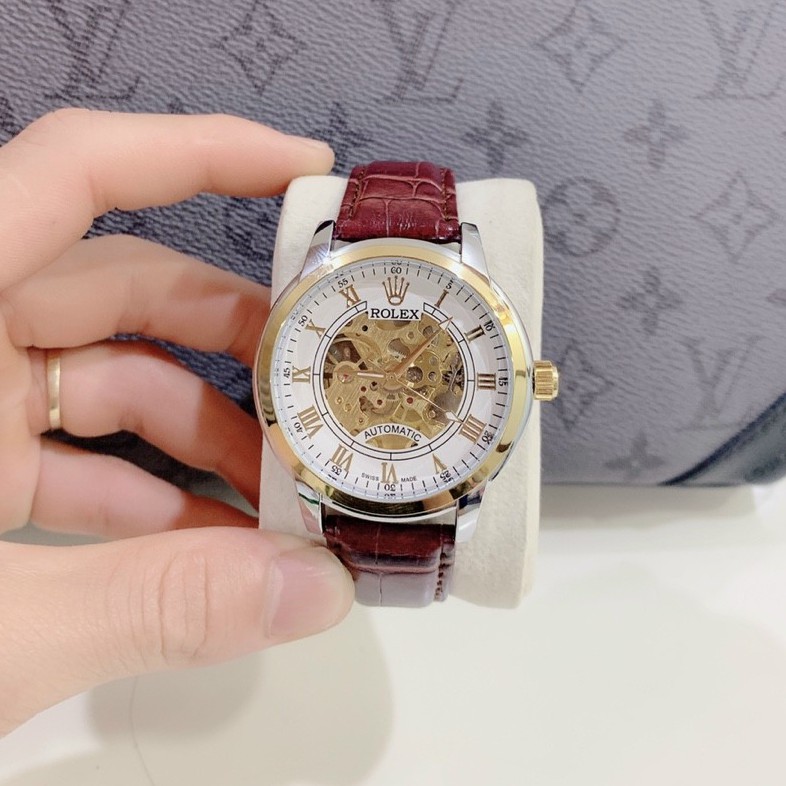 Đồng hồ cơ Nam Rolex autimatic, dây da, thẻ bảo hành 12 tháng - Dongho.rolex