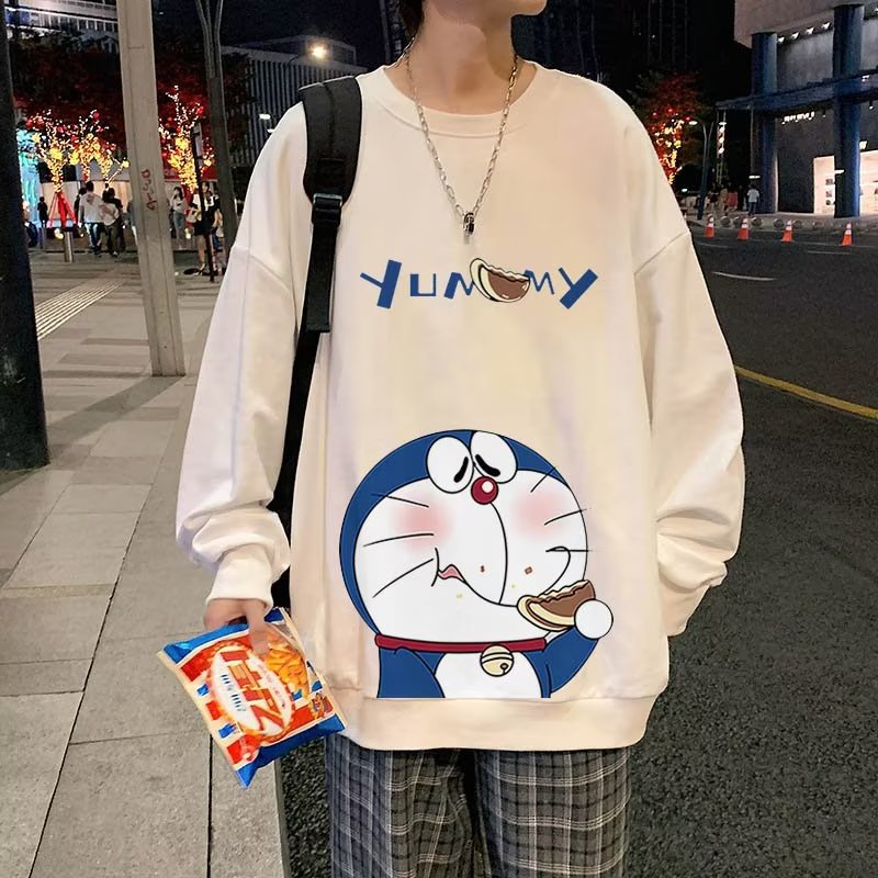 Áo Sweater Tay Dài Cổ Tròn Dáng Rộng In Hình Doraemon Phong Cách Hip hop Thời Trang Cho Nam Giới Có Size M-5XL