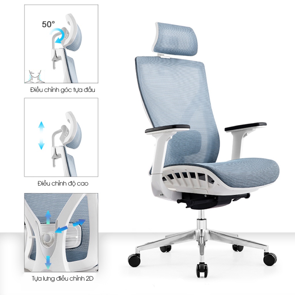 Ghế công thái học GOVI Ergonomic Plato PL3091 - Tựa tay tựa đầu điều chỉnh, mâm ghế ngả và khóa ngả 3 vị trí