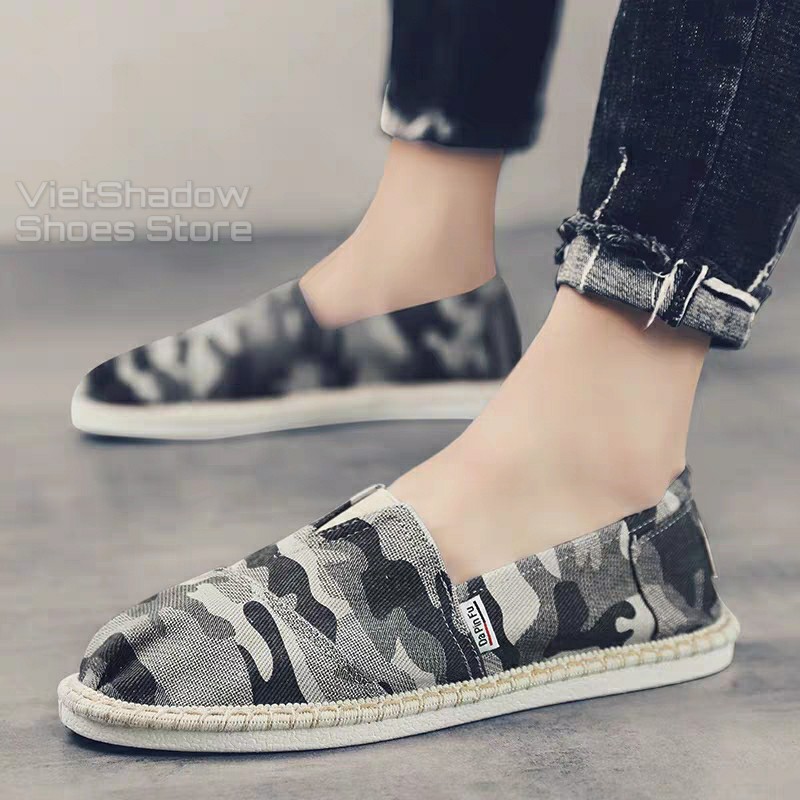 Slip on nam - Giày lười vải nam cao cấp - Vải thô màu camo xám đậm và xám nhạt - Mã SP 2930 | BigBuy360 - bigbuy360.vn