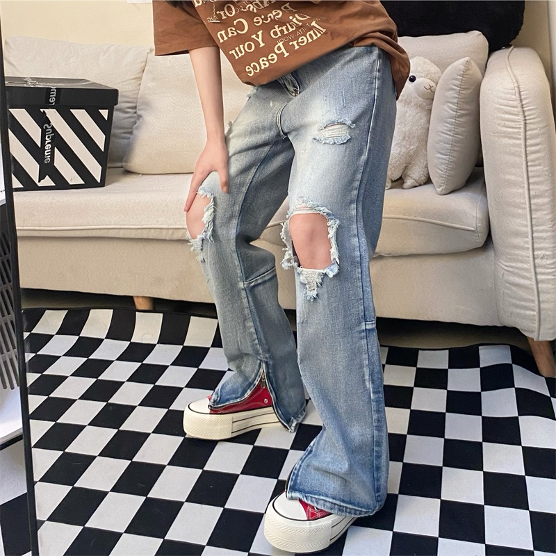 Quần jeans Nữ Dài Lưng Cao Mài Rách Thời Trang Hàn