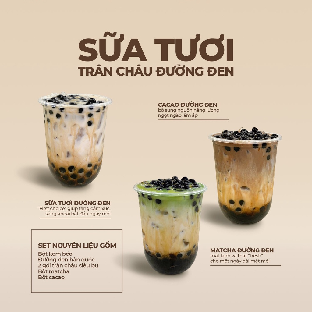 Set Sữa Tươi Trân Châu Đường Đen  Tặng Kèm Công Thức - CoMi