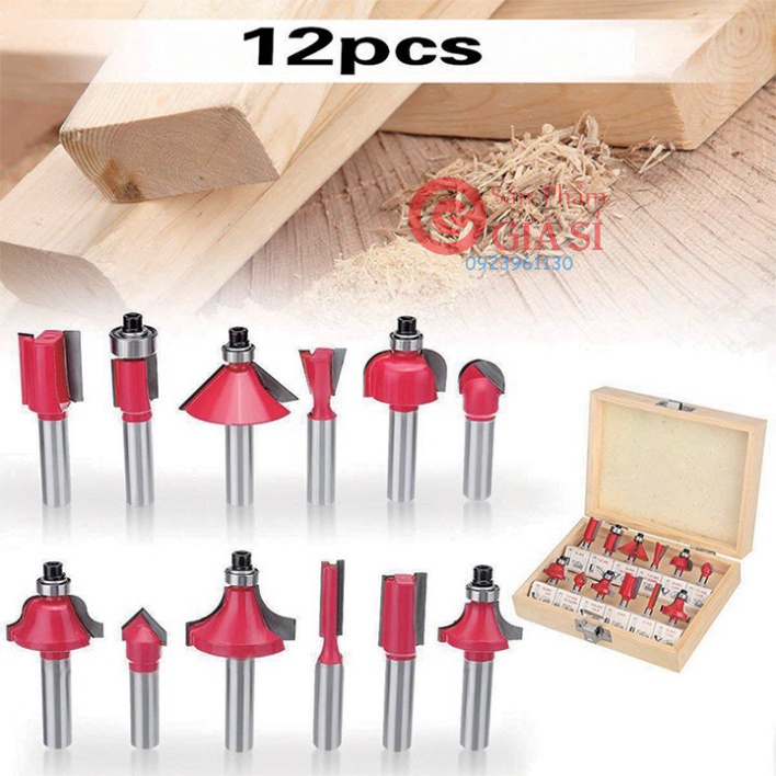 Bộ mũi phay gỗ cốt 6.35mm hoặc 12.7mm - bộ 12 mũi soi gỗ ❤️freeship❤️