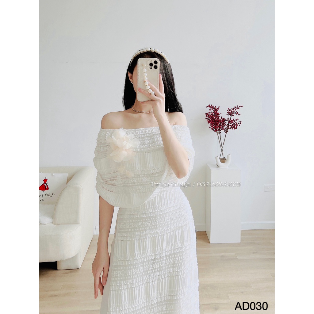 Áo dài cách tân KÈM QUẦN, áo dài ren TWINS STORE kiểu trễ vai tiểu thư, chất ren cao cấp - AD030